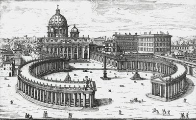 Ciudad del Vaticano, Vista de la Plaza de San Pedro con la Basílica de San Pedro y los Palacios Vaticanos, grabado por Giovanni Battista Falda. 1665 de Giovanni Battista Falda