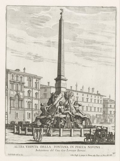Vierstromenfontein op Piazza Navona te Rome Fontana en Piazza Navona (título sobre objeto) Fontane di Roma (título de la serie) Fonteinen van Rome (título de la serie) de Giovanni Battista Falda