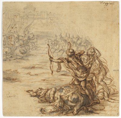 Escena de batalla fuera de una ciudad amurallada, siglo XVII de Giovanni Battista Foggini