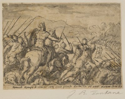 Acron atacando a Rómulo de Giovanni Battista Fontana