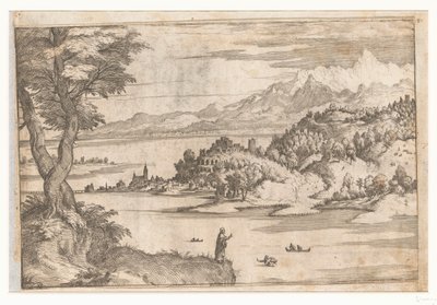 Pedro camina sobre el agua Paisajes con escenas de la vida de Cristo (título de serie) de Giovanni Battista Fontana