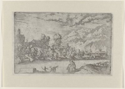 Paisaje fluvial con el bautismo de Cristo (título sobre objeto) Paisajes con escenas de la vida de Cristo (título de serie) de Giovanni Battista Fontana