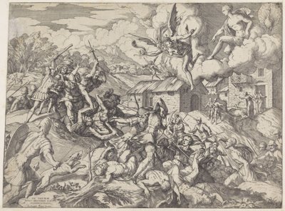 Soldados de Eneas luchan contra los sirvientes del rey Latino de Giovanni Battista Fontana
