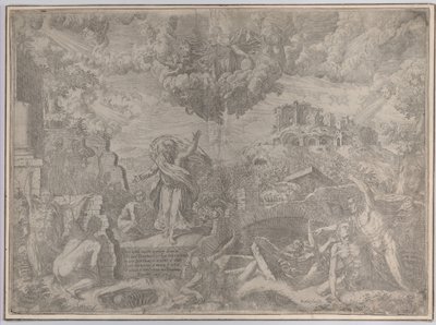 La Visión de Ezequiel, con los Muertos Resucitando y Poniéndose su Carne, Dios el Padre Arriba de Giovanni Battista Fontana