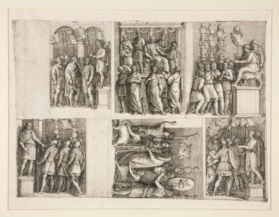 Seis viñetas de la vida de Trajano de Giovanni Battista Franco (called Il Semolei)