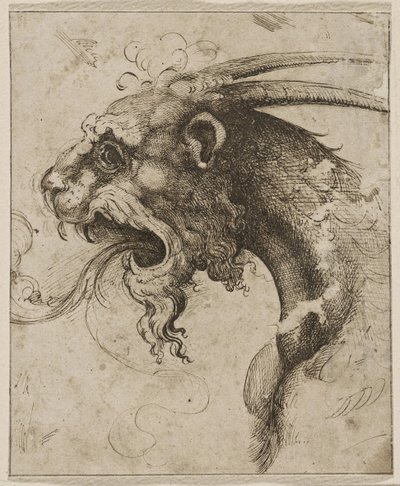 Cabeza de quimera par Franco (llamada Semolei) (pluma, tinta china marrón sobre papel) de Giovanni Battista Franco