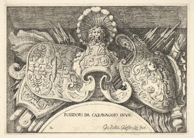 Placa 2: trofeos de armas romanas de las decoraciones sobre las ventanas del segundo piso de Giovanni Battista Galestruzzi