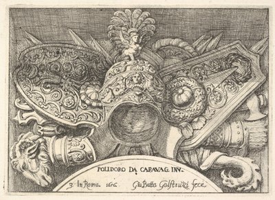 Placa 3: trofeos de armas romanas de decoraciones sobre las ventanas en el segundo piso, 1656 de Giovanni Battista Galestruzzi