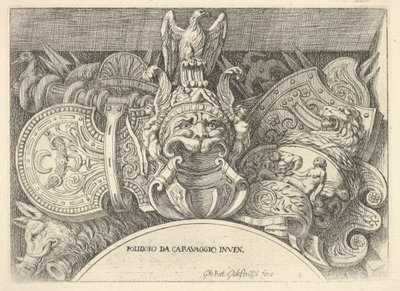 Placa 4: trofeos de armas romanas de decoraciones sobre las ventanas en el segundo piso de Giovanni Battista Galestruzzi
