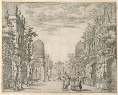 Diseño de escenario para la escena 3, "La Vita Humana overo," de "Il Trionfo della Pieta" de Giovanni Battista Galestruzzi