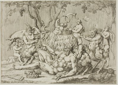 Sileno reclinado con cabras y sátiros de Giovanni Battista Galestruzzi
