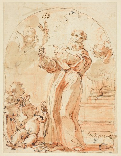 Santo franciscano de pie sosteniendo un crucifijo de Giovanni Battista Gaulli
