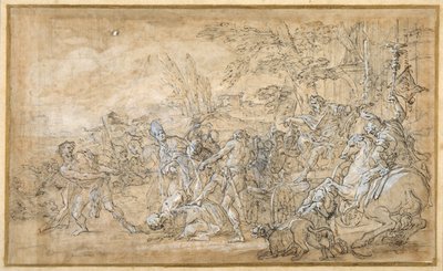 Cautivos, incluyendo un obispo, arrastrados y atados ante el carro triunfal de un general romano de Giovanni Battista Lenardi