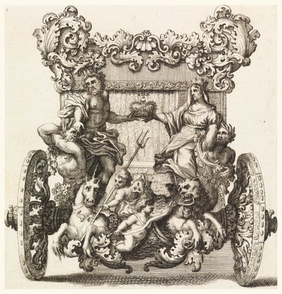 Vista trasera del primer carruaje de Lord Catelmaine construido en 1686 por Andrea Cornely después de Ciro Ferri (1634-1689) de Giovanni Battista Lenardi