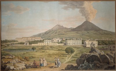 Las laderas del Vesubio desde Portici con vista del Palacio Borbón, de Giovan Battista Lusieri, gouache. de Giovanni Battista Lusieri