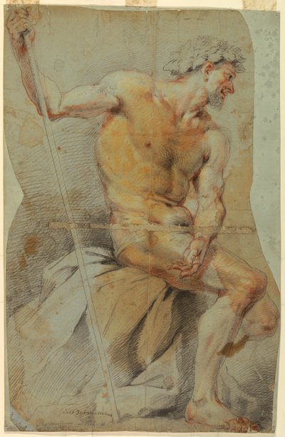 Dibujo, Estudio de un anciano desnudo, Baco o uno de sus acompañantes, 1660-70 de Giovanni Battista Merano
