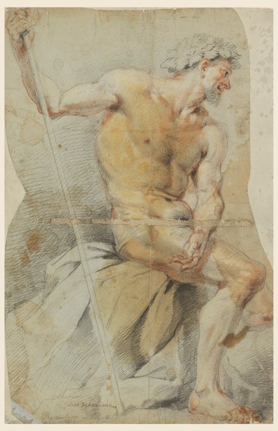 Estudio de un hombre anciano desnudo, Baco o uno de sus compañeros de Giovanni Battista Merano