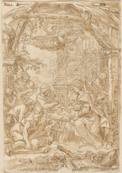 La Adoración de los pastores, c.1680-1690 (dibujo a pluma y tinta) de Giovanni Battista Merano