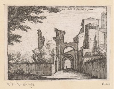 Clivus Scauri en de Santi Giovanni y Paolo Bajo S.t Gioanne y poldo (título sobre objeto) Gezichten op Rome (título de la serie) Algunas vistas y perspectivas de lugares deshabitados en Roma (título de la serie) de Giovanni Battista Mercati