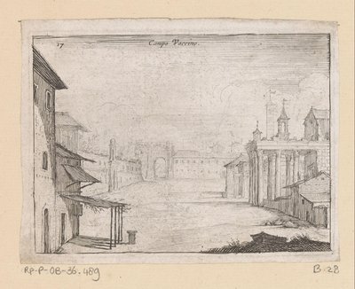 Vista del Foro Romano en Roma Campo Vaccino (título sobre objeto) Vistas de Roma (título de la serie) Alcune vedute et prospettive di luoghi dishabitati di Roma (título de la serie) de Giovanni Battista Mercati