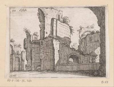 Restos de las Termas de Caracalla en Roma Listesso (título sobre objeto) Vistas de Roma (título de la serie) Alcune vedute et prospettive di luoghi dishabitati di Roma (título de la serie) de Giovanni Battista Mercati