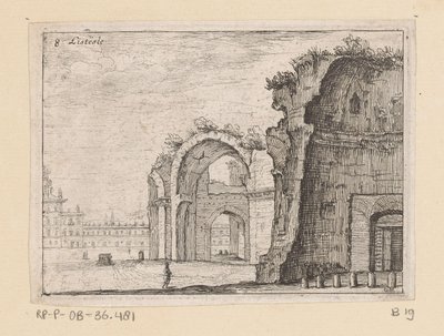 Restos de las Termas de Diocleciano en Roma Listesse (título sobre el objeto) Vistas de Roma (título de la serie) Alcune vedute et prospettive di luoghi dishabitati di Roma (título de la serie) de Giovanni Battista Mercati