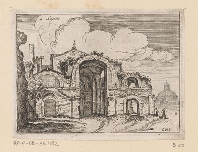 Restos de las Termas de Diocleciano en Roma Listesse (título sobre el objeto) Vistas de Roma (título de la serie) Alcune vedute et prospettive di luoghi dishabitati di Roma (título de la serie) de Giovanni Battista Mercati