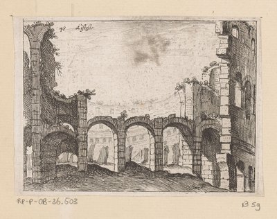Restos del Coliseo de Roma Listesso (título sobre objeto) Vistas de Roma (título de la serie) Alcune vedute et prospettive di luoghi dishabitati di Roma (título de la serie) de Giovanni Battista Mercati