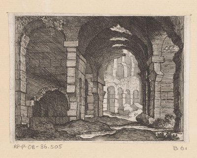 Restos del Coliseo de Roma Listesso (título sobre objeto) Vistas de Roma (título de la serie) Alcune vedute et prospettive di luoghi dishabitati di Roma (título de la serie) de Giovanni Battista Mercati