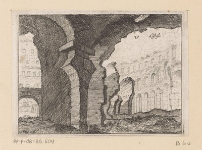 Restos del Coliseo de Roma Listesso (título sobre objeto) Vistas de Roma (título de la serie) Alcune vedute et prospettive di luoghi dishabitati di Roma (título de la serie) de Giovanni Battista Mercati