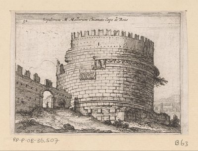 Tombe van Caecilia Metella te Roma Sepulcrum M. Mallorum llamado Cabo de Boue (título sobre el objeto) Gezichten op Rome (título de la serie) Algunas vistas y perspectivas de lugares deshabitados en Roma (título de la serie) de Giovanni Battista Mercati