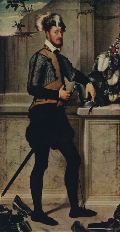 Un caballero con su casco de justa, 1554-1558 de Giovanni Battista Moroni