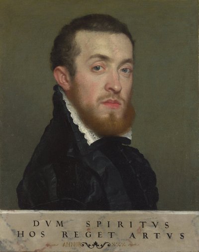 Retrato busto de un joven con una inscripción de Giovanni Battista Moroni
