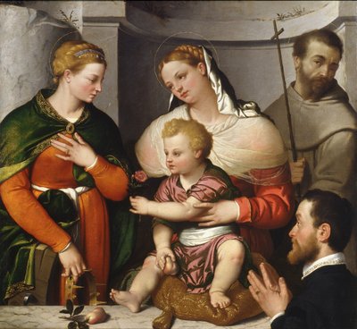 Madonna y el Niño con Santa Catalina, San Francisco y el Donante de Giovanni Battista Moroni