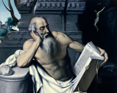 San Jerónimo meditando o leyendo, de Giovanni Battista Moroni (hacia 1525-1578), óleo sobre lienzo de Giovanni Battista Moroni