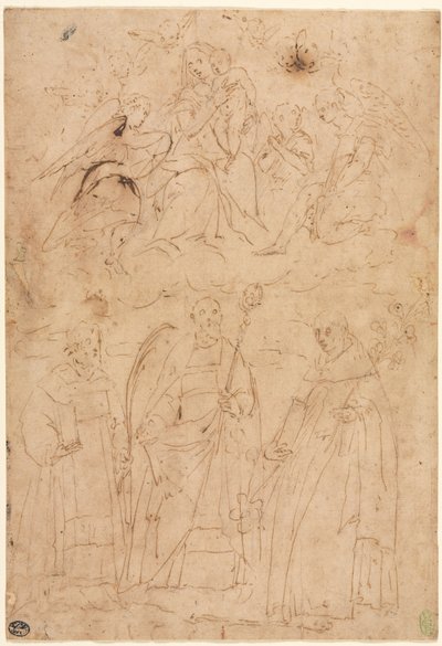 Madonna y Niño en Gloria sobre Tres Santos, c. 1570 de Giovanni Battista Paggi