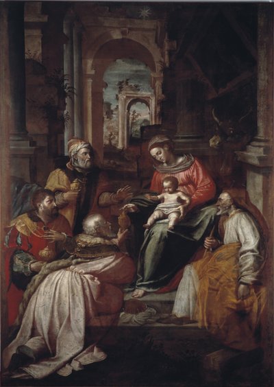Adoración de los Reyes Magos Pintura de Giovanni Battista Perolli (siglo XVI) 1567 Genes, Museo Diocesano de Giovanni Battista Perolli
