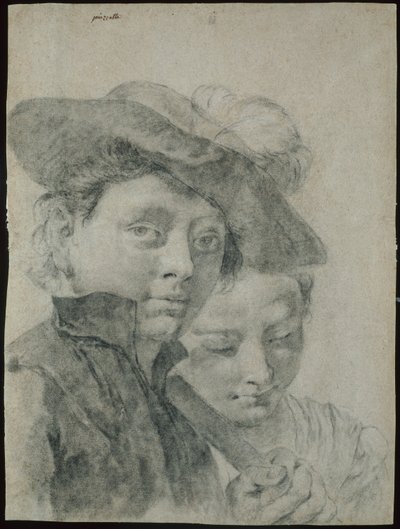 Un niño con sombrero emplumado y una niña de Giovanni Battista Piazzetta