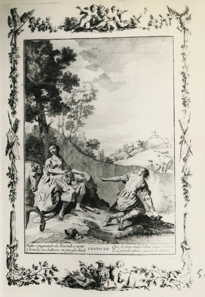 Jerusalén liberada, canto XII, ilustración de Giovanni Battista Piazzetta para poema de Torquato Tasso, edición publicada en Venecia en 1745, Italia de Giovanni Battista Piazzetta