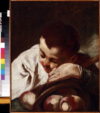 ""retrato De Un Niño Pequeño"" Niño Dormido En Nabos. Pintura de Giovan Battista (Giambattista) Piazzetta (1683-1754) Museo de Arte Mikhail Kroshitsky del siglo XVIII, Sebastopol (Sebastopol) Ucrania de Giovanni Battista Piazzetta