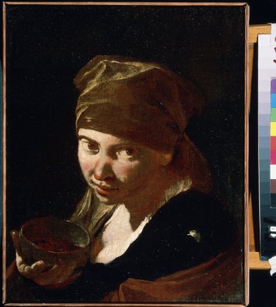 ""Retrato de una niña"" Niño de origen modesto, sirviente o campesino. Pintura de Giovan Battista (Giambattista) Piazzetta (1683-1754) Museo de Arte Mikhail Kroshitsky del siglo XVIII, Sebastopol (Sebastopol) Ucrania de Giovanni Battista Piazzetta
