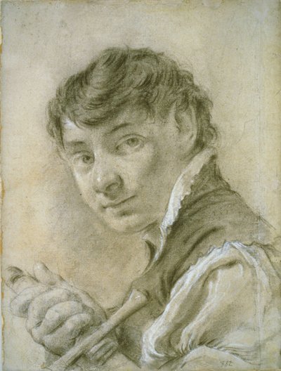 Retrato de joven con espada, c.1735 (tiza en blanco y negro con carboncillo sobre papel) de Giovanni Battista Piazzetta