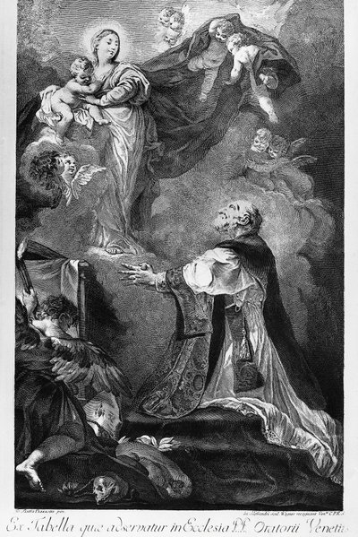 La Virgen apareciendo a San Felipe Neri, grabado de Giovanni Battista Piazzetta de Giovanni Battista Piazzetta