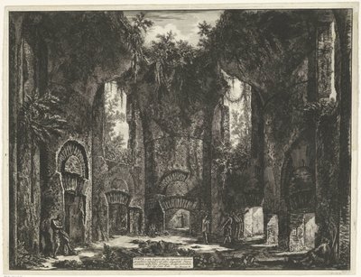 Academie en de Villa Adriana t y Tivoli Dieta, o ambas Lugar que da entrada a varios grandiosos Cubículos, y a otras magníficas Salas, existentes en Villa Adrián (...) (título sobre objeto) Gezichten op Rome (título de la serie) Vistas de Roma dibujadas y  de Giovanni Battista Piranesi