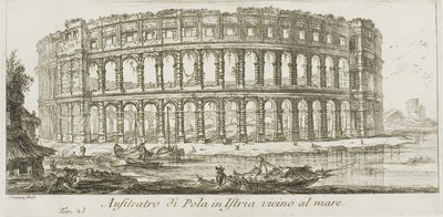 Anfiteatro de Pula en Istria cerca del mar, lámina 23 de Algunas vistas de arcos triunfales y otros monumentos de Giovanni Battista Piranesi