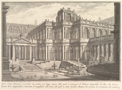 Foro romano antiguo rodeado de pórticos, con logias, algunas de las cuales comunican w... de Giovanni Battista Piranesi