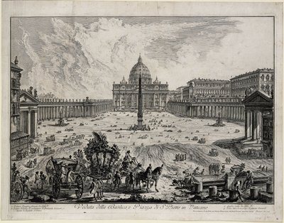 Vista de la basílica y la plaza de San Pedro en el Vaticano (de: «Vedute di Roma») de Giovanni Battista Piranesi