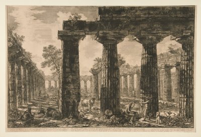 Otro Visto? de la Fachada de los Pronaos, dibujo? y descrito en la lámina V (Otra vista de la fachada del pronaos dibujada y descrita en la Lámina V), de Diferentes vistas de Giovanni Battista Piranesi