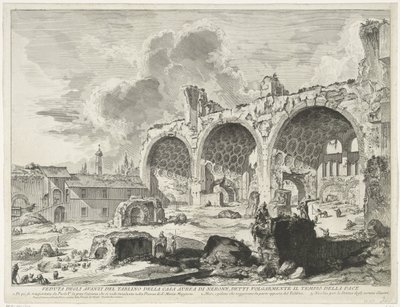 Basílica de Majencio en Roma Vista de los restos del Tablino de la Casa Dorada de Nerón, comúnmente conocido como el Templo de la Paz (título sobre el objeto) Gezichten op Rome (título de la serie) Vistas de Roma diseñadas y grabadas por Giambattista Piran de Giovanni Battista Piranesi