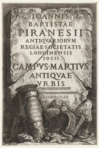 Libro, Frontispicio, con Dedicación a Robert Adam, en Il Campo Marzio dell